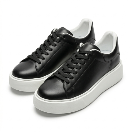 Sneakers Casual Negri Minimal – Piele Naturală & Talpă Albă [2]