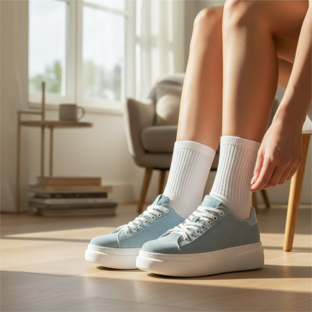 Sneakers Damă din Piele Întoarsă Sky Bleu [4]
