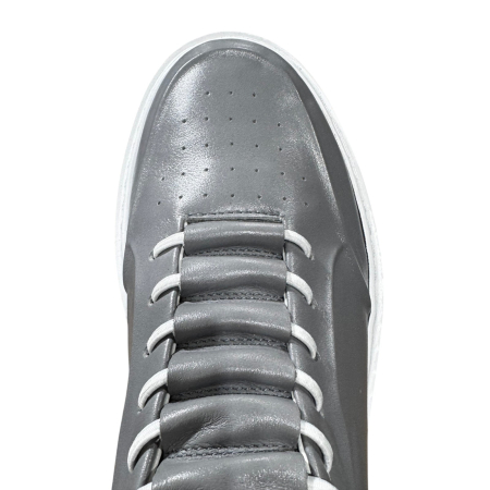 Sneakers Gri piele naturală pentru bărbați cu talpă albă [2]