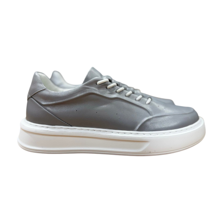 Sneakers Gri piele naturală pentru bărbați cu talpă albă [5]