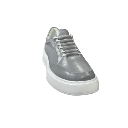Sneakers Gri piele naturală pentru bărbați cu talpă albă [3]