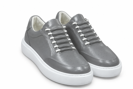 Sneakers - Sneakers Gri piele naturală pentru bărbați cu talpă albă