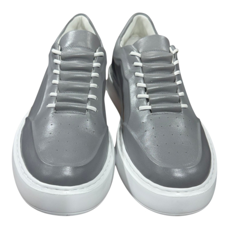 Sneakers - Sneakers Gri piele naturală pentru bărbați cu talpă albă