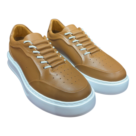 Sneakers Gri piele naturală pentru bărbați cu talpă albă - Copie [4]
