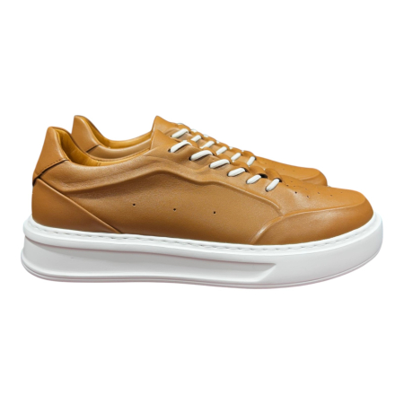Sneakers Gri piele naturală pentru bărbați cu talpă albă - Copie [3]