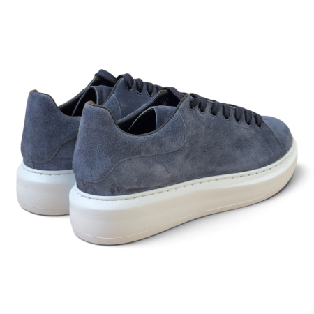 Sneakers Bărbați Khalifa Bleumarin din Piele Întoarsă cu Talpă Albă [3]