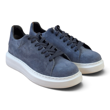 Sneakers - Sneakers Bărbați Khalifa Bleumarin din Piele Întoarsă cu Talpă Albă