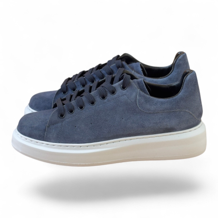 Sneakers Bărbați Khalifa Bleumarin din Piele Întoarsă cu Talpă Albă [2]
