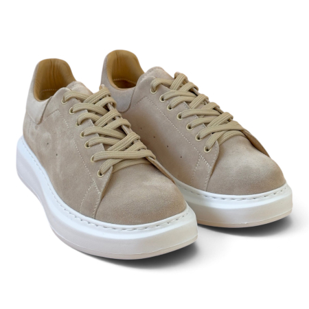 Sneakers - Sneakers Bărbați Khalifa Crem din Piele Întoarsă cu Talpă Albă