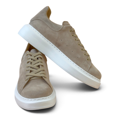 Sneakers Bărbați Khalifa Crem din Piele Întoarsă cu Talpă Albă [3]