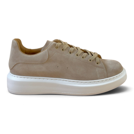 Sneakers Bărbați Khalifa Crem din Piele Întoarsă cu Talpă Albă [2]