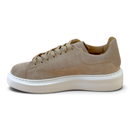 Sneakers Bărbați Khalifa Crem din Piele Întoarsă cu Talpă Albă [1]