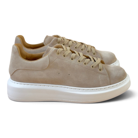 Sneakers Bărbați Khalifa Crem din Piele Întoarsă cu Talpă Albă [6]