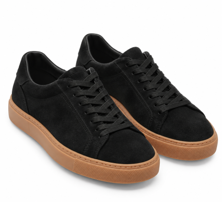 Sneakers - Sneakers Urban Bărbați Piele Întoarsă Neagră - Gum Sole Edition