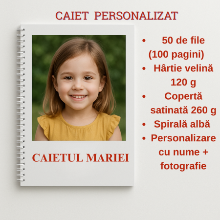 Caiete personalizate - Caiet cu foaie velină 120 g personalizat cu nume și fotografie