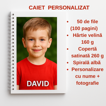 Caiete personalizate - Caiet cu foaie velină 160 g personalizat cu nume și fotografie