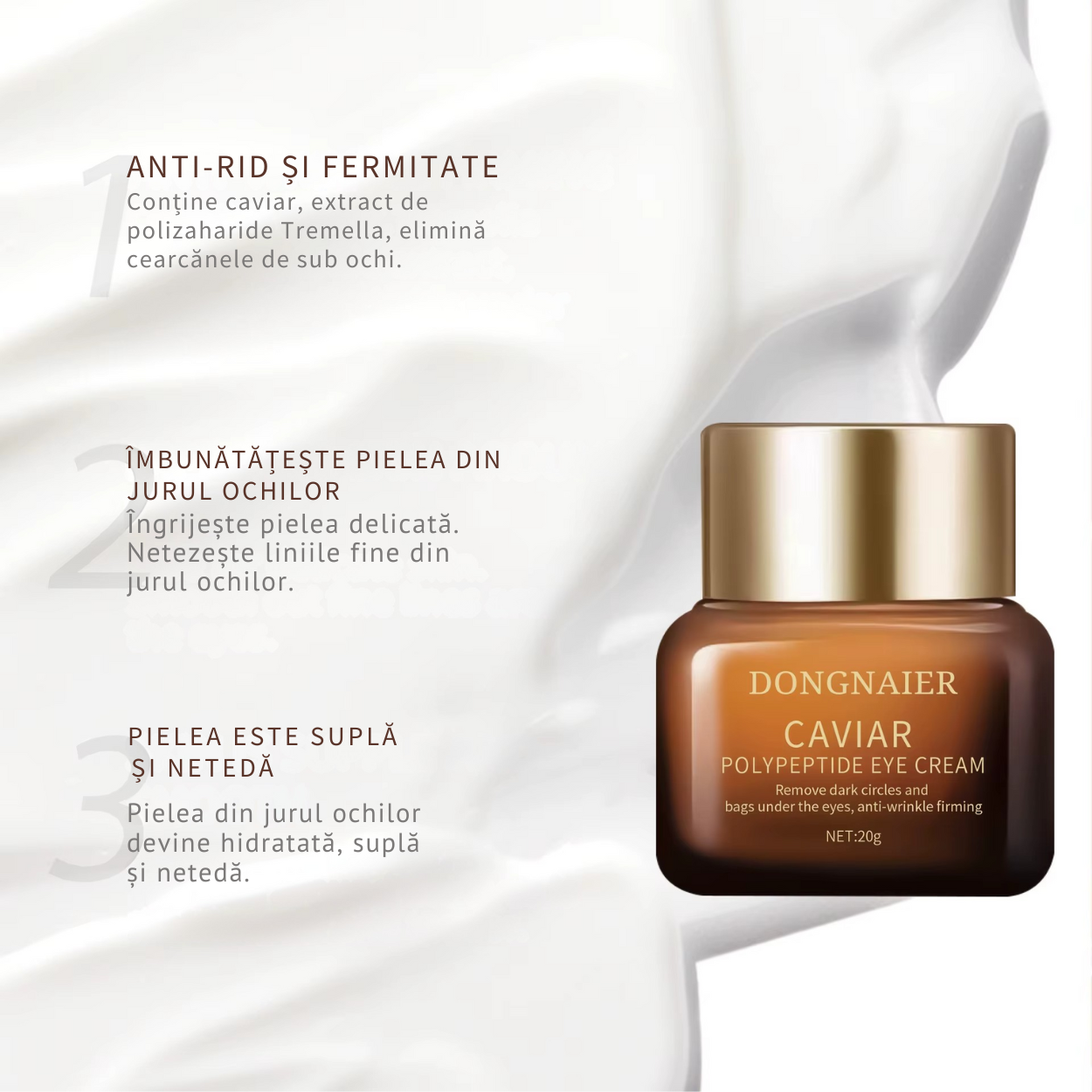 Cremă Contur Ochi cu Caviar și Polipeptide 20g | Anticearcăn & Antirid [3]
