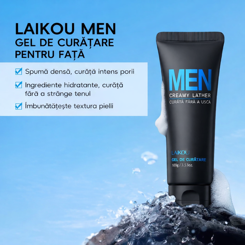 Set Îngrijire Ten Bărbați LAIKOU MEN 3 în 1, Gel Curățare + Tonic + Cremă, Acid Hialuronic, Aloe Vera, Niacinamide, Control Sebum, Hidratare Intensivă [2]
