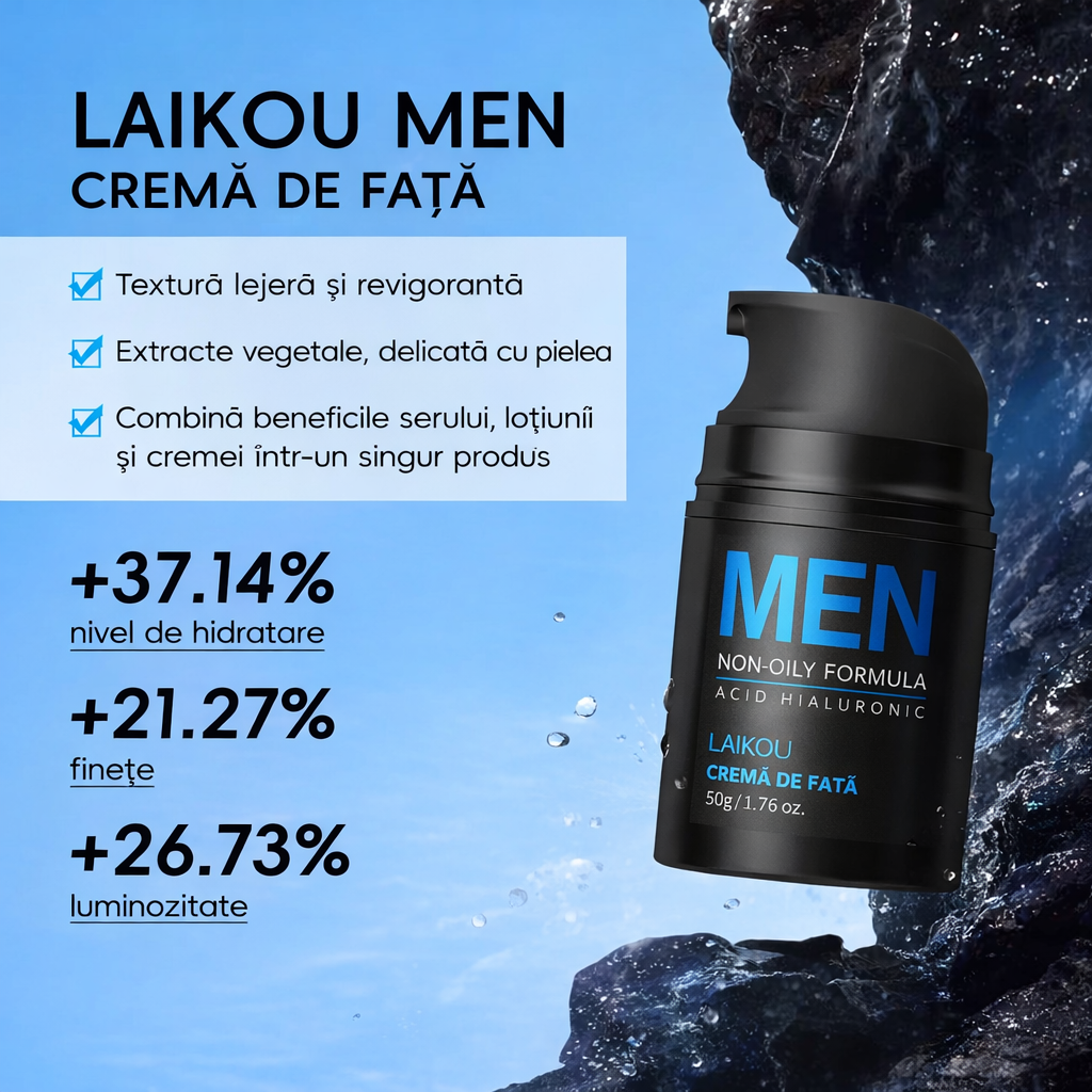 Set Îngrijire Ten Bărbați LAIKOU MEN 3 în 1, Gel Curățare + Tonic + Cremă, Acid Hialuronic, Aloe Vera, Niacinamide, Control Sebum, Hidratare Intensivă [4]
