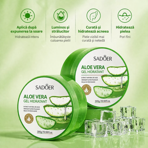 Produse - Gel Aloe Vera Hidratant 300g, SADOER, Calmare, Hidratare Intensă, Regenerare Piele, Anti-Iritații, Pentru Față, Corp și După Expunere la Soare