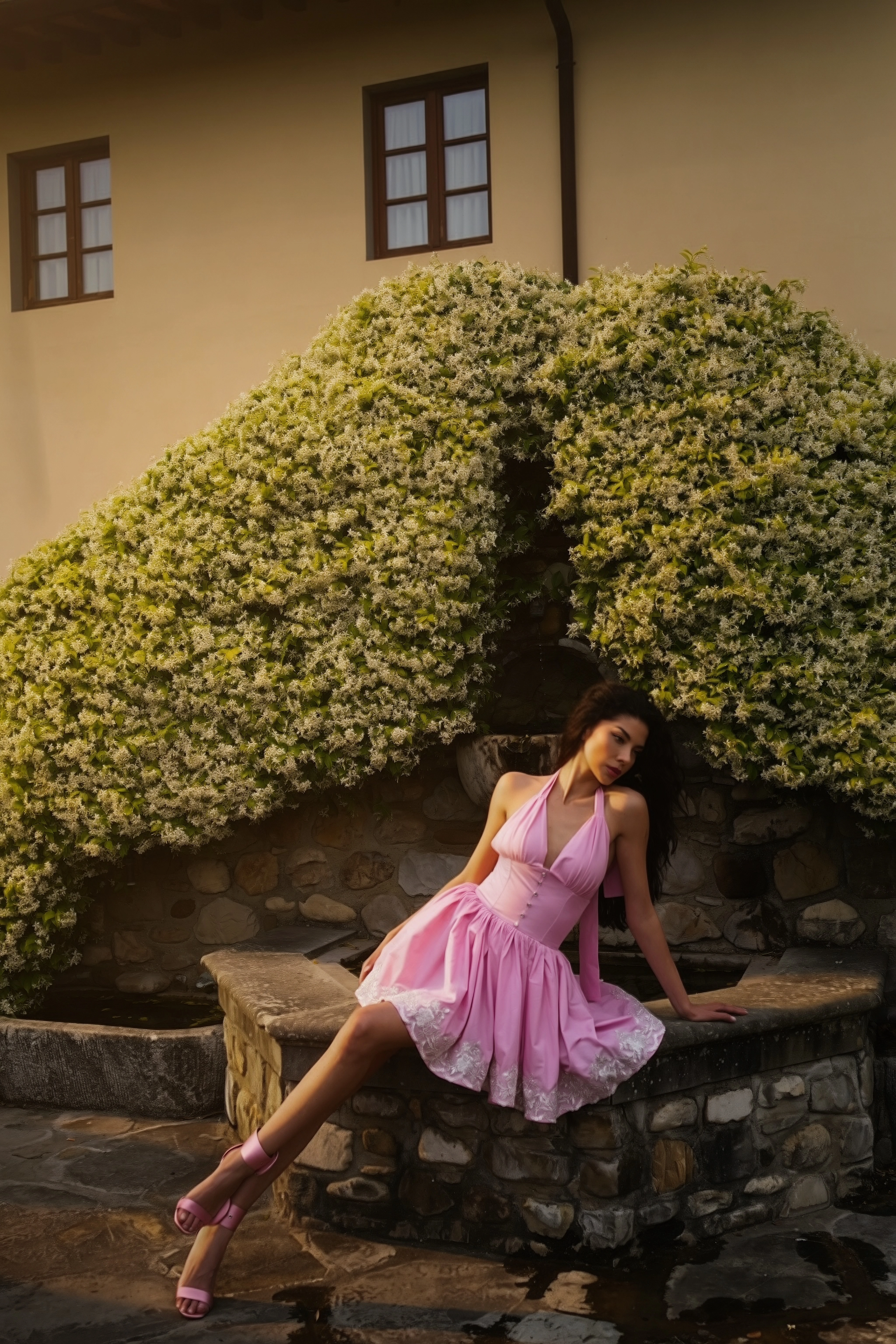 Pink Lace Mini Dress - Rochie mini din bumbac 100% și dantelă delicată [2]