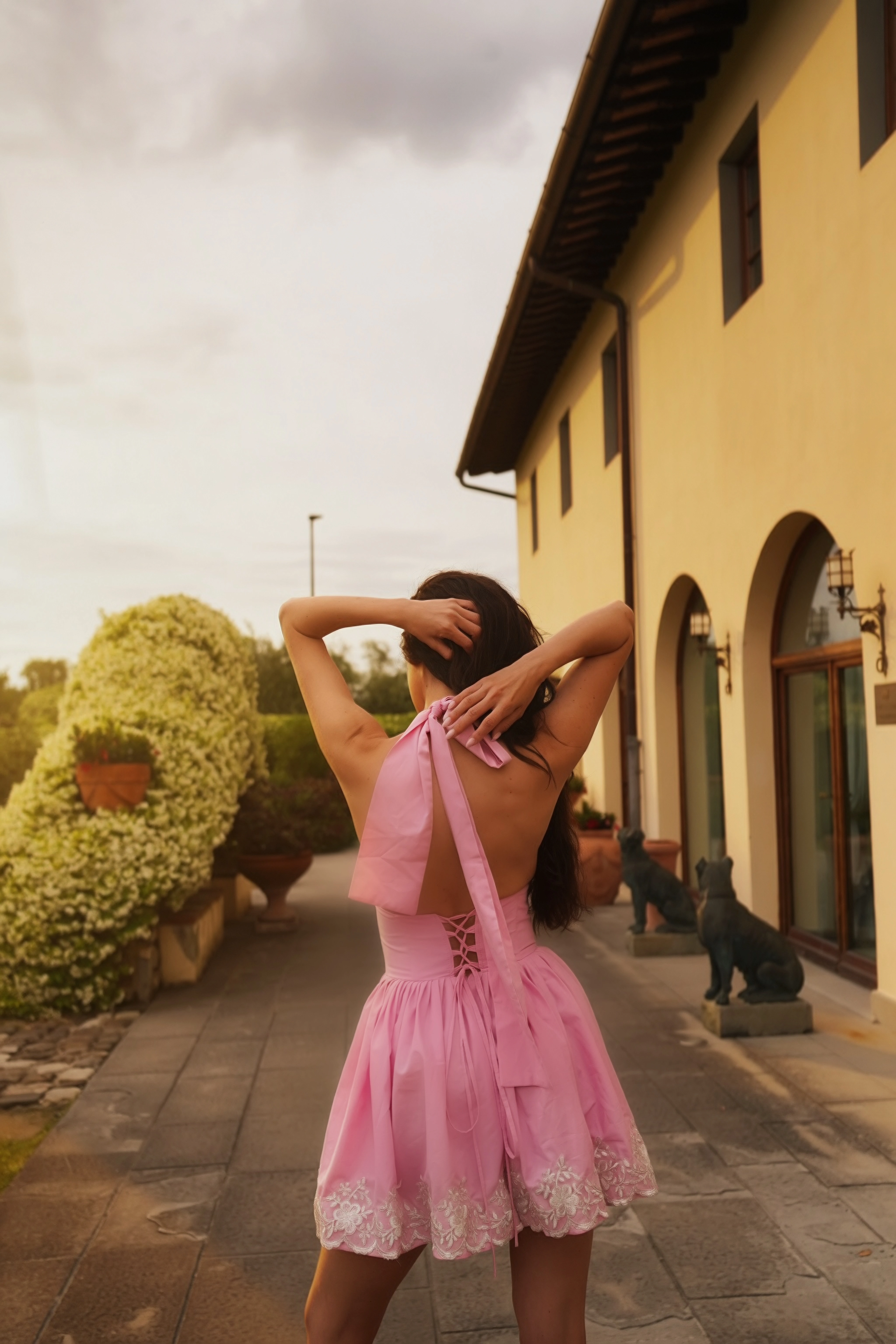 Pink Lace Mini Dress - Rochie mini din bumbac 100% și dantelă delicată [3]