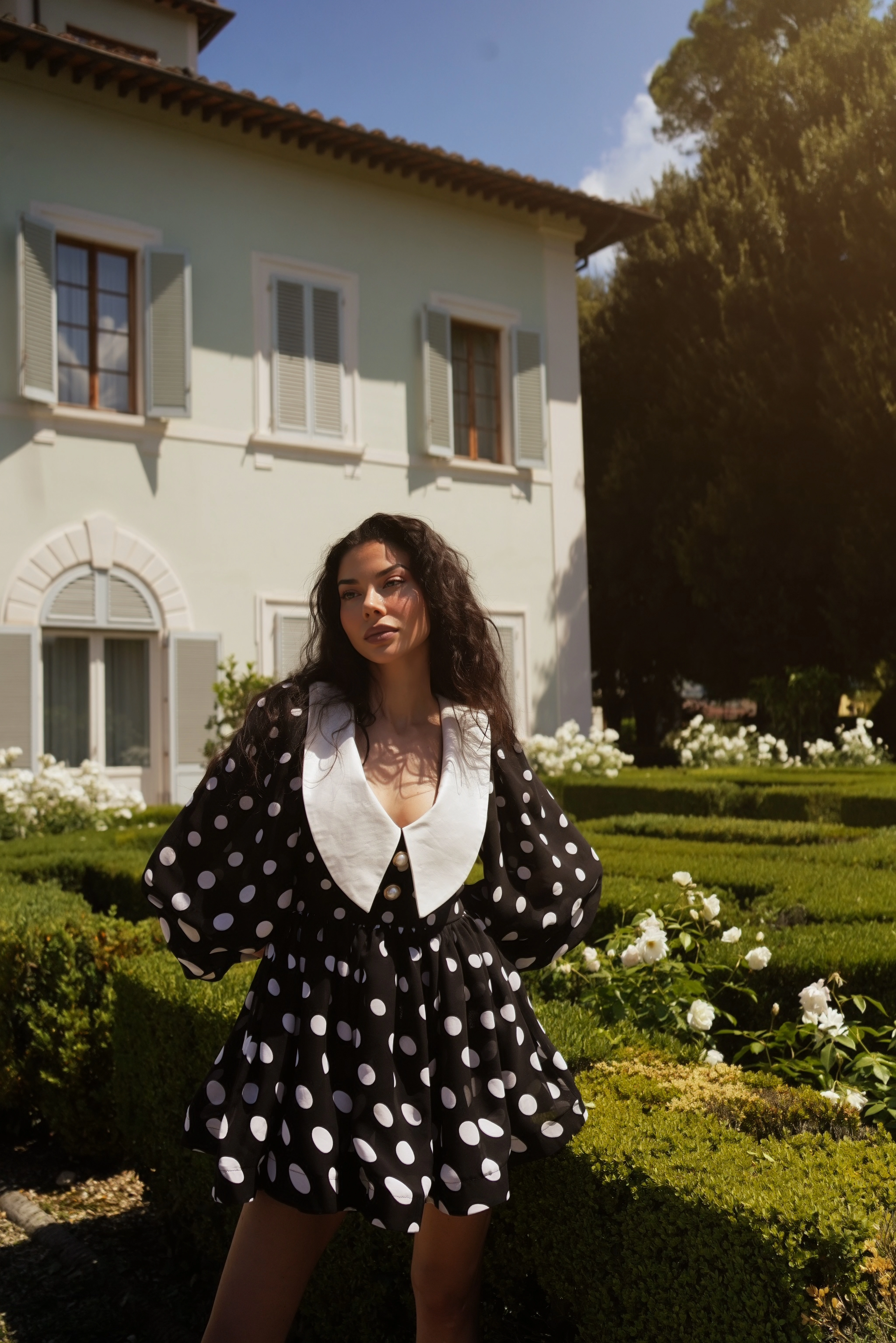 Polka Dot Mini Dress - Rochie mini din voal cu poliester și bumbac 100% [3]