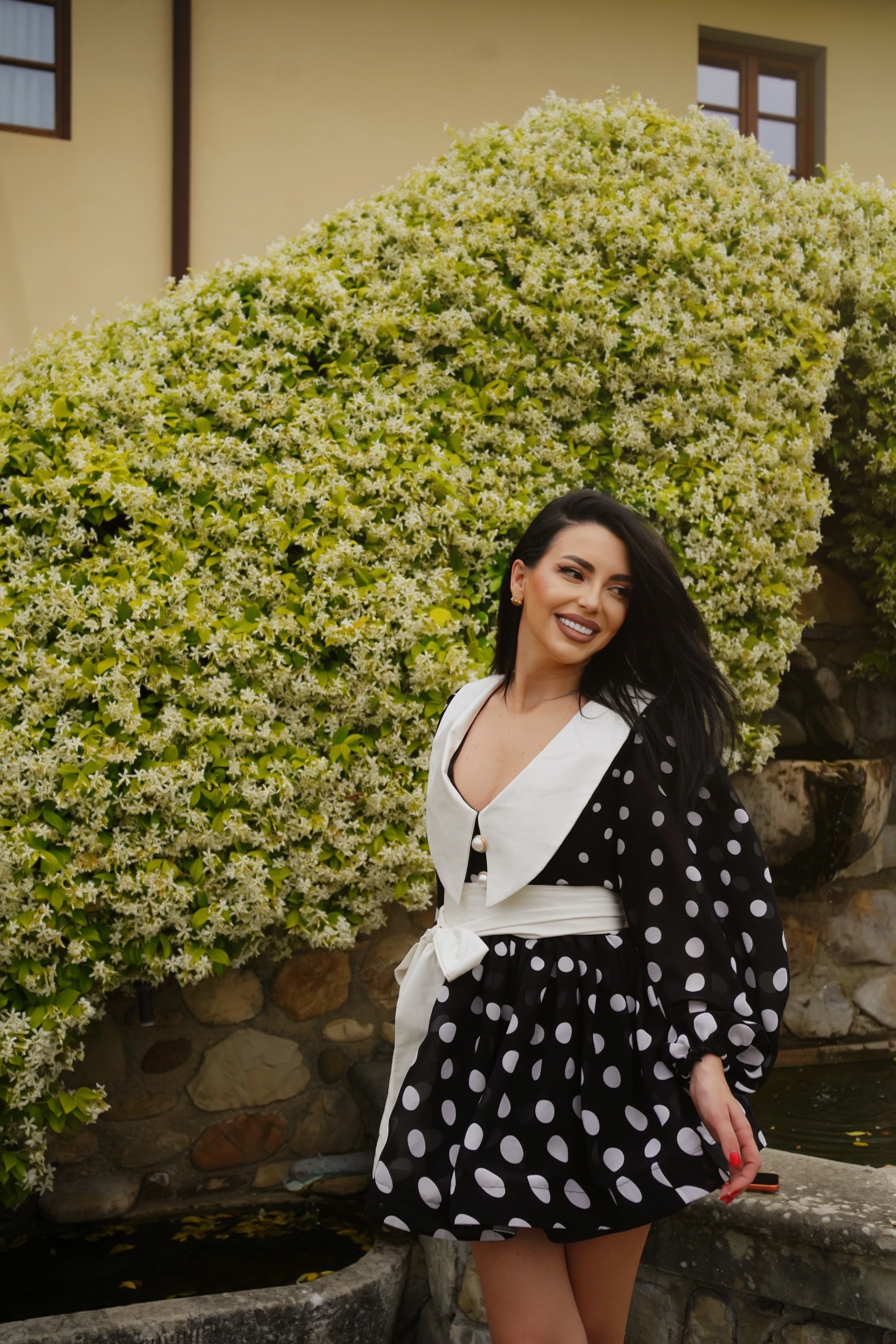Polka Dot Mini Dress - Rochie mini din voal cu poliester și bumbac 100% [4]