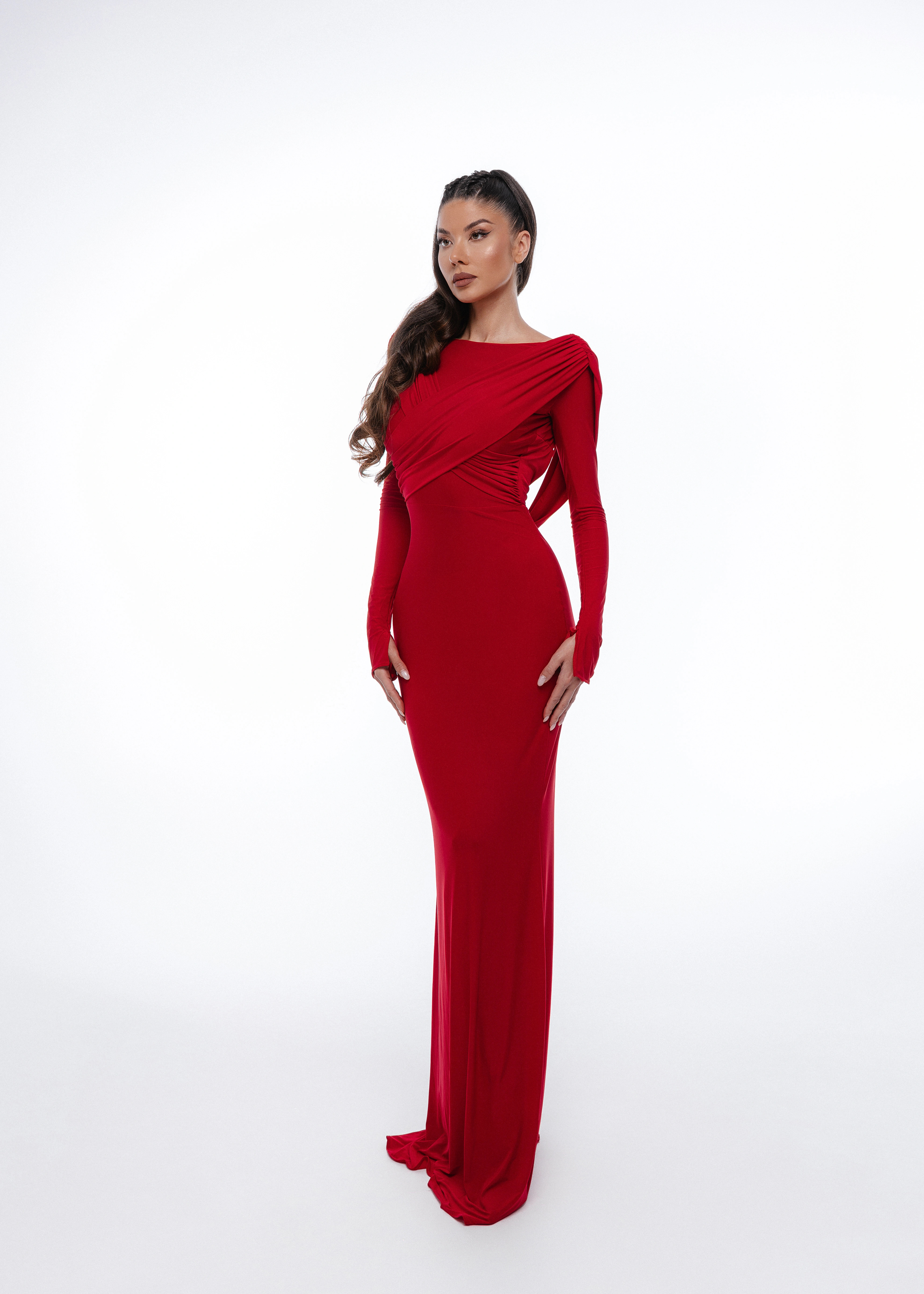 Red Open Back Gown - Rochie lungă din lycra premium [3]