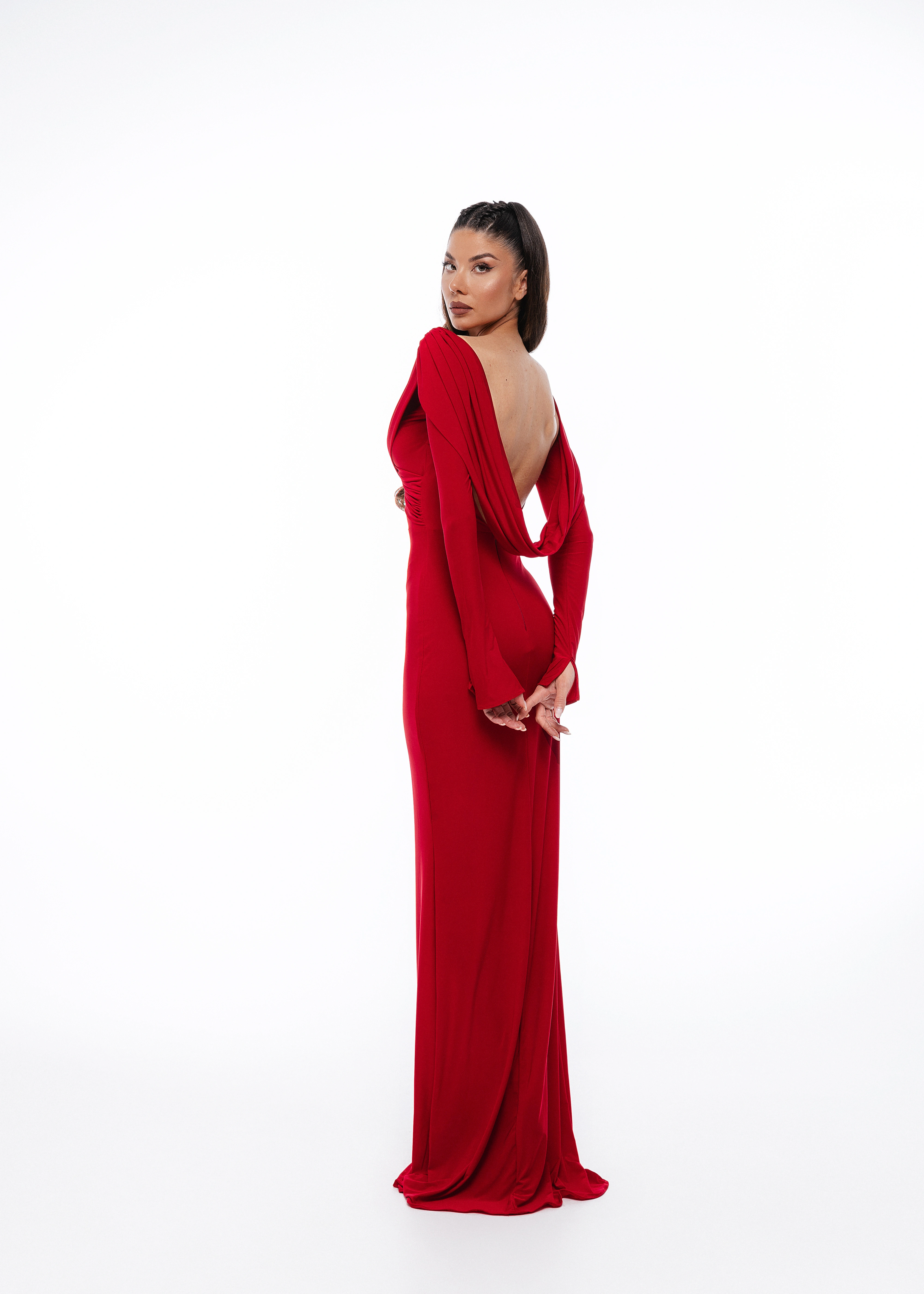 Red Open Back Gown - Rochie lungă din lycra premium [2]
