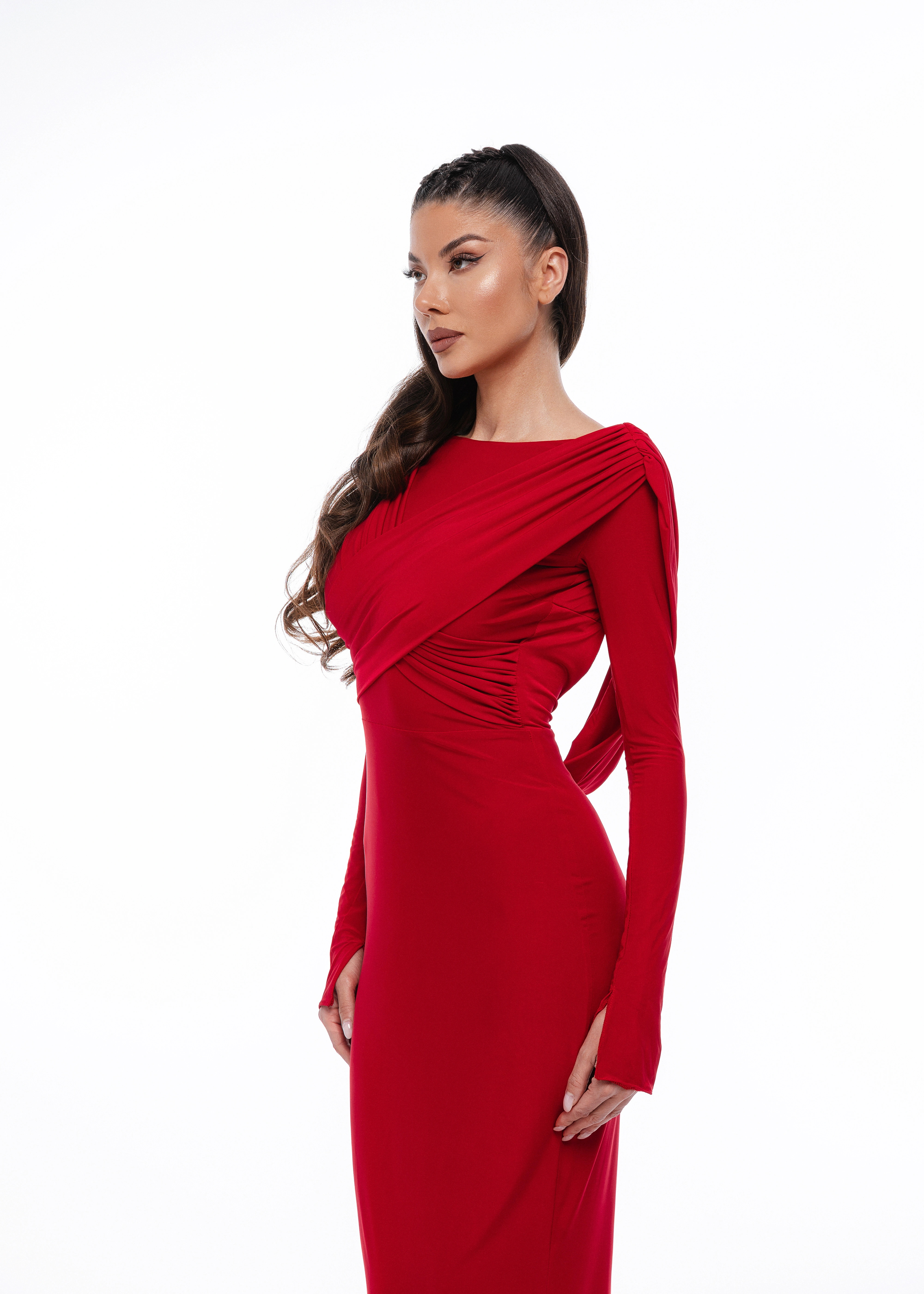 Red Open Back Gown - Rochie lungă din lycra premium [4]
