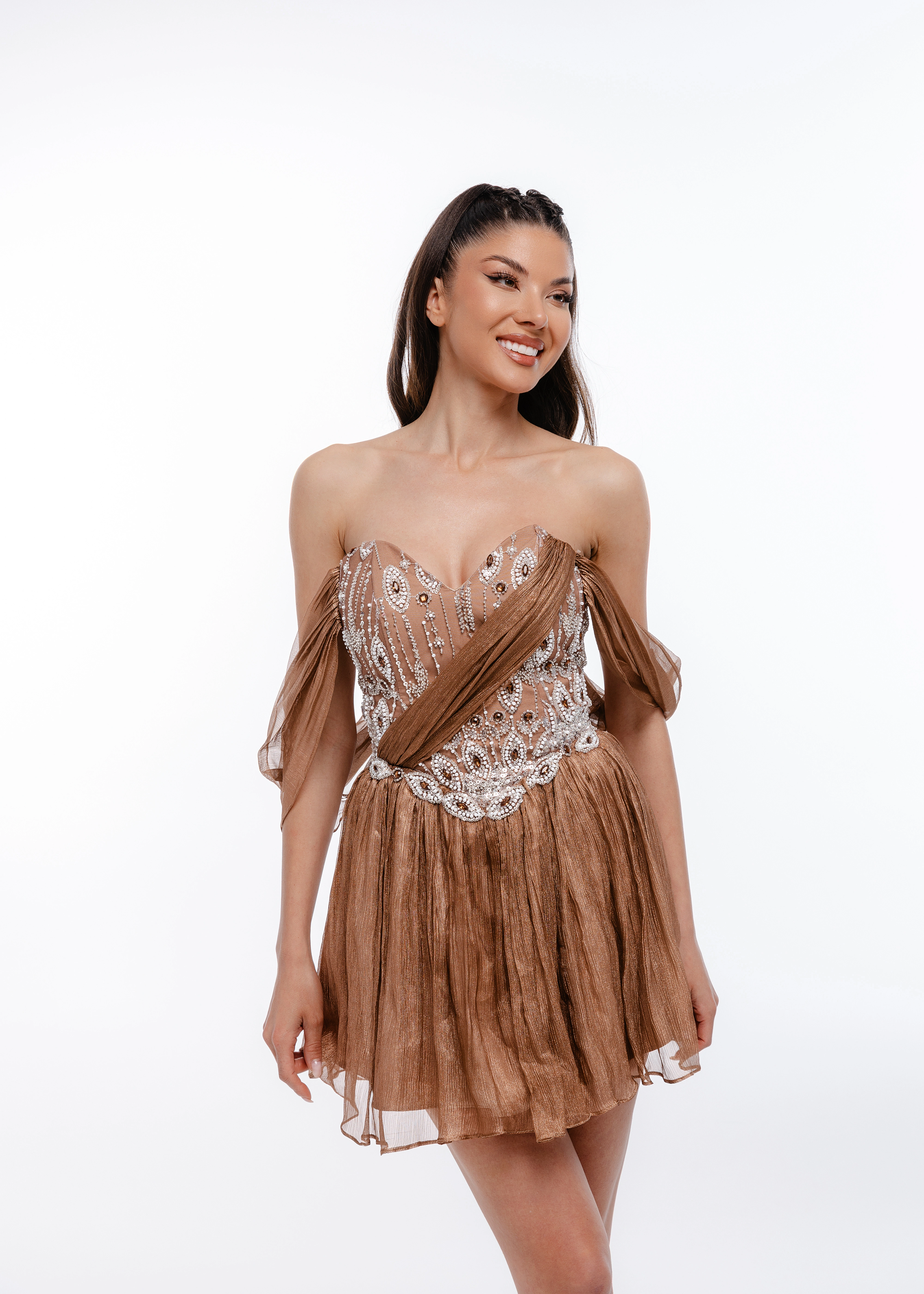 Rochie Bronze Couture - Rochie din mătase naturală 100%, dantelă și aplicații couture [4]