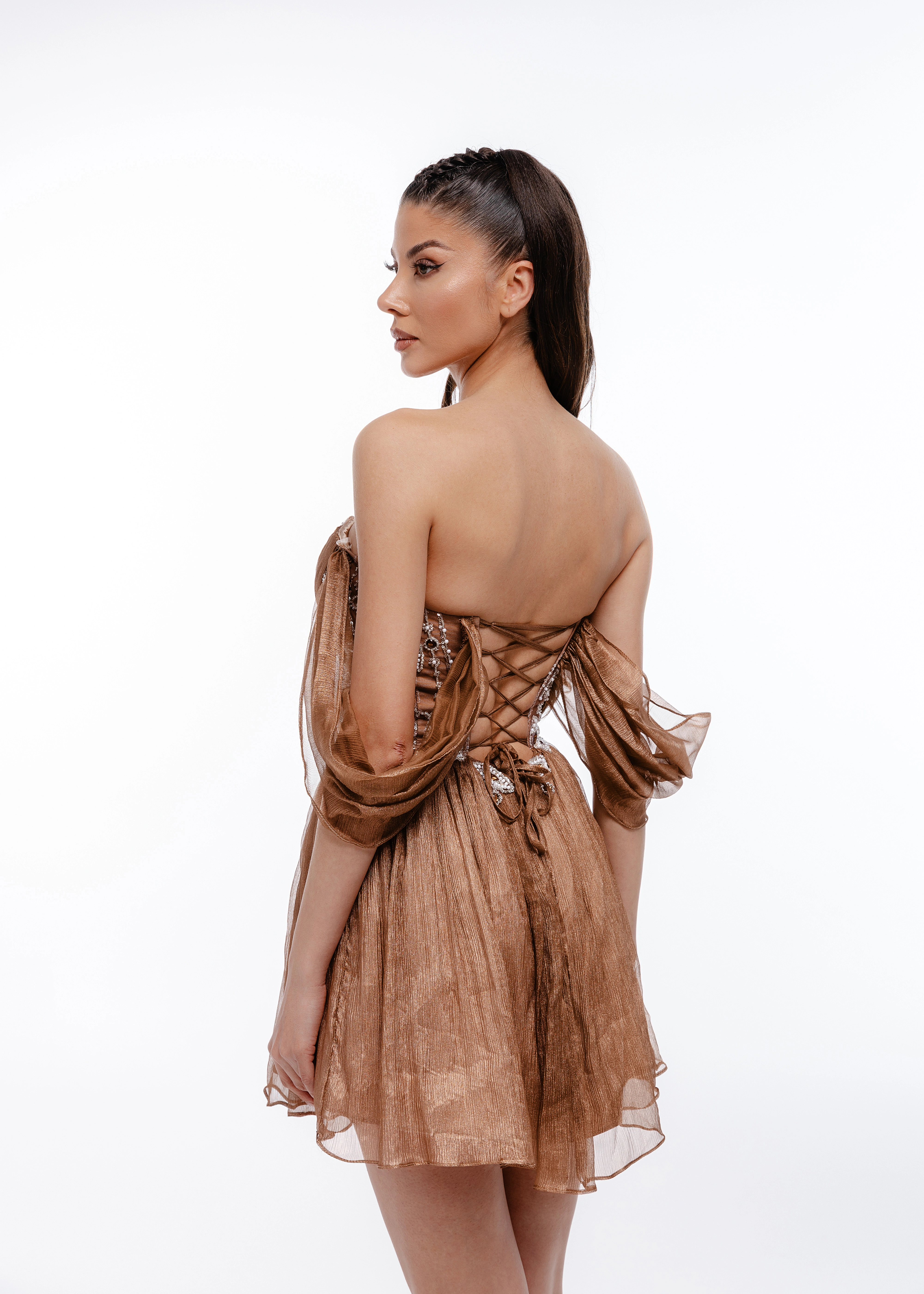 Rochie Bronze Couture - Rochie din mătase naturală 100%, dantelă și aplicații couture [2]