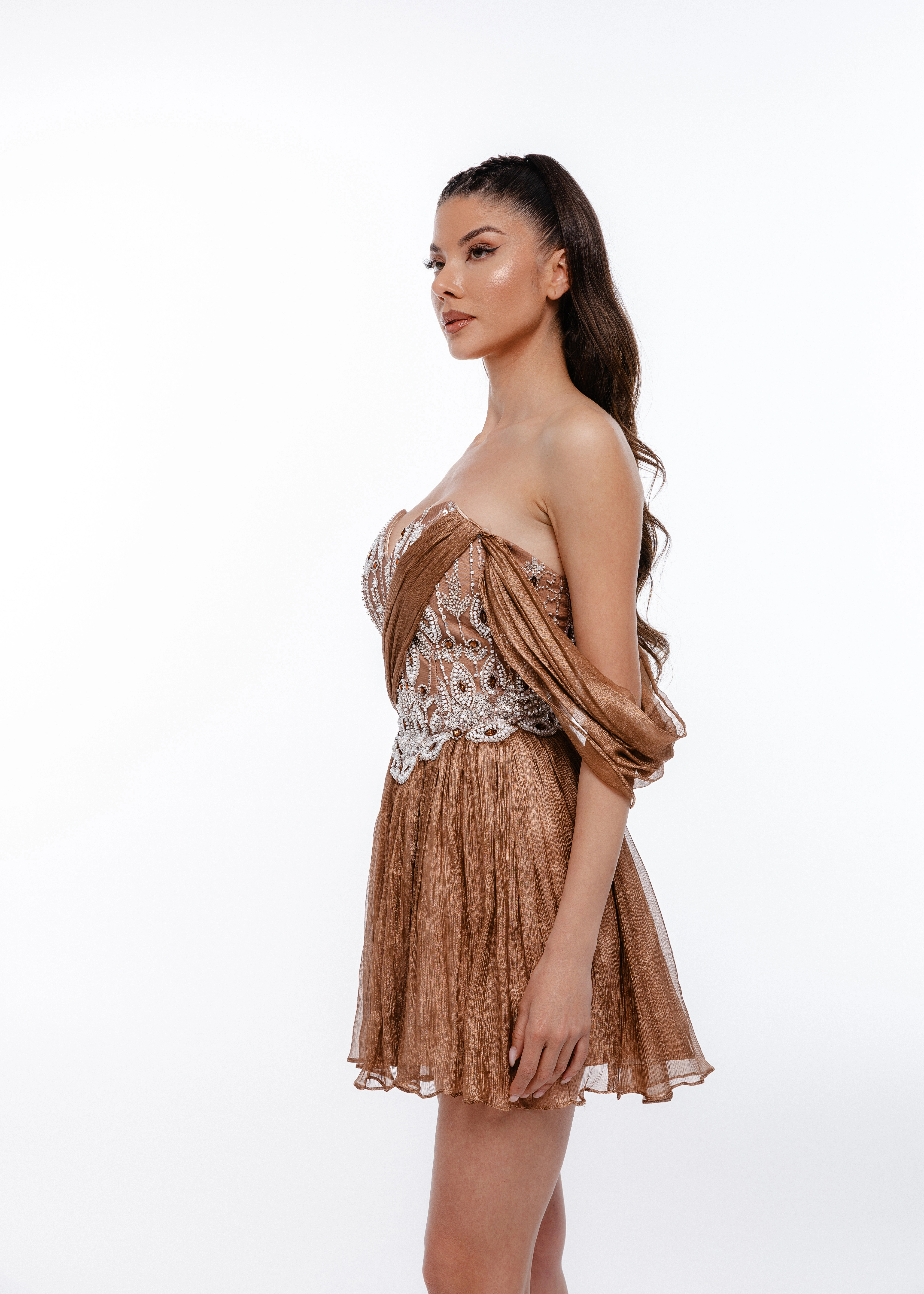 Rochie Bronze Couture - Rochie din mătase naturală 100%, dantelă și aplicații couture [3]