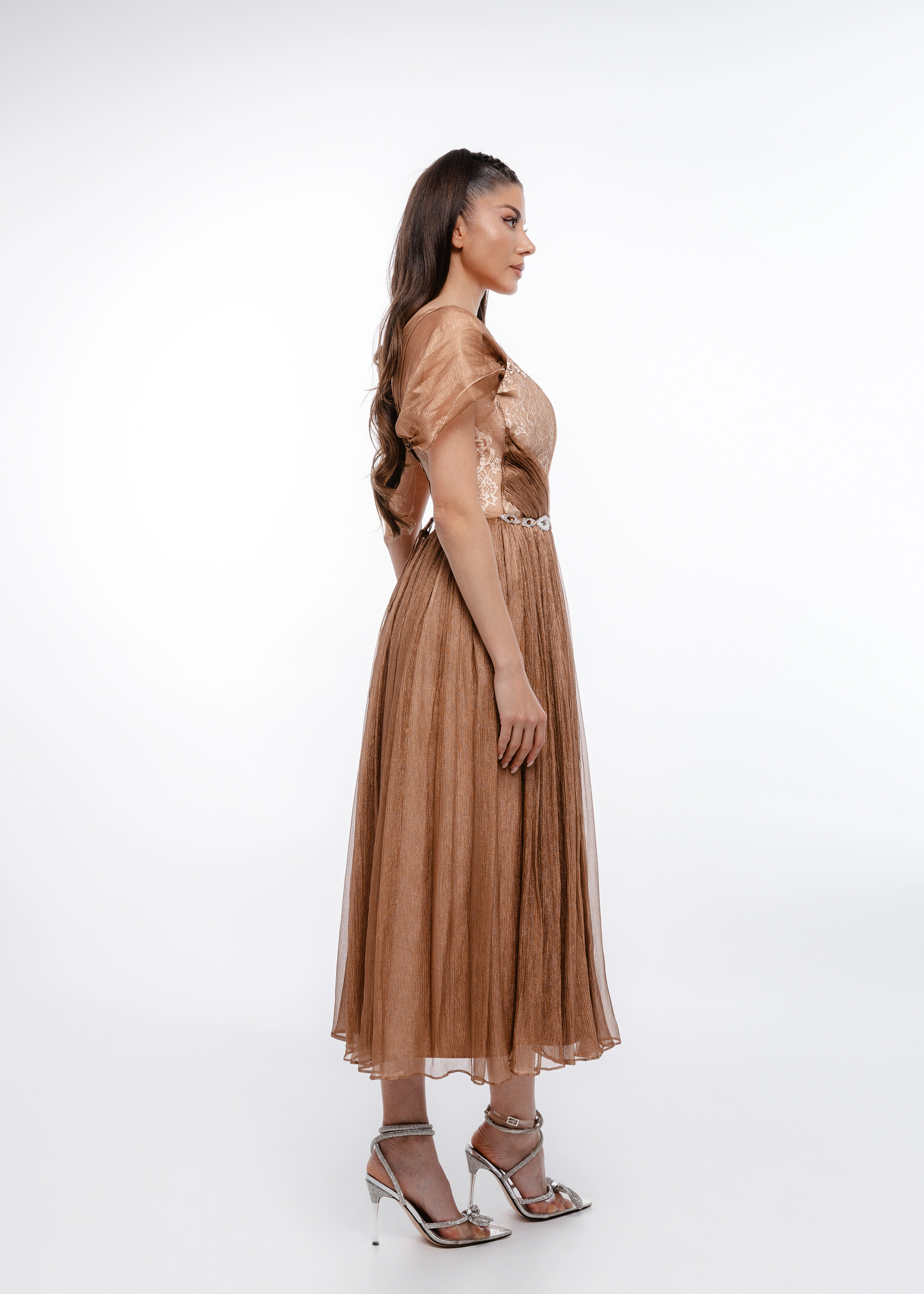 Rochie Golden Whisper - Rochie din mătase naturală 100% și dantelă Chantilly [5]