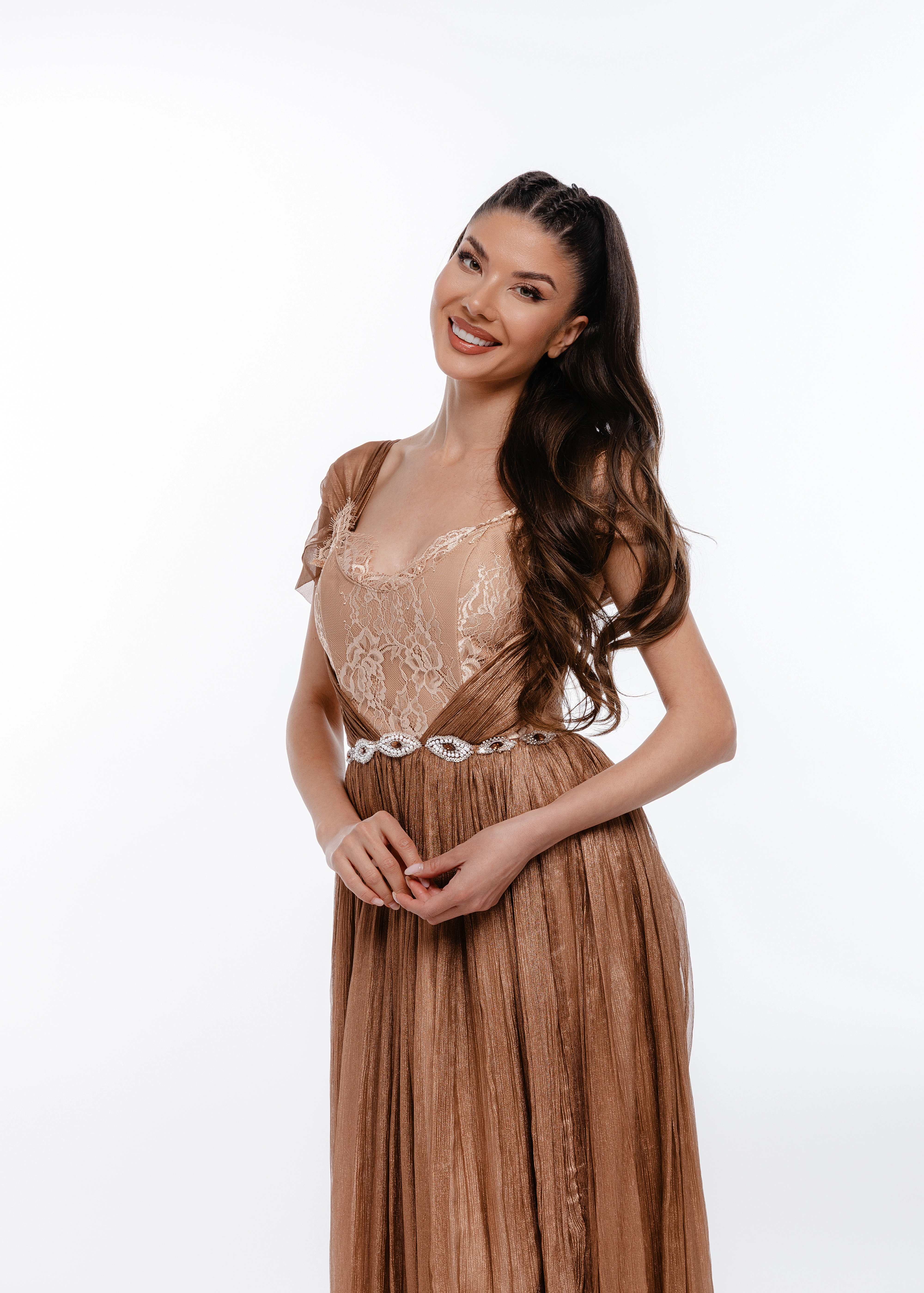Rochie Golden Whisper - Rochie din mătase naturală 100% și dantelă Chantilly [4]