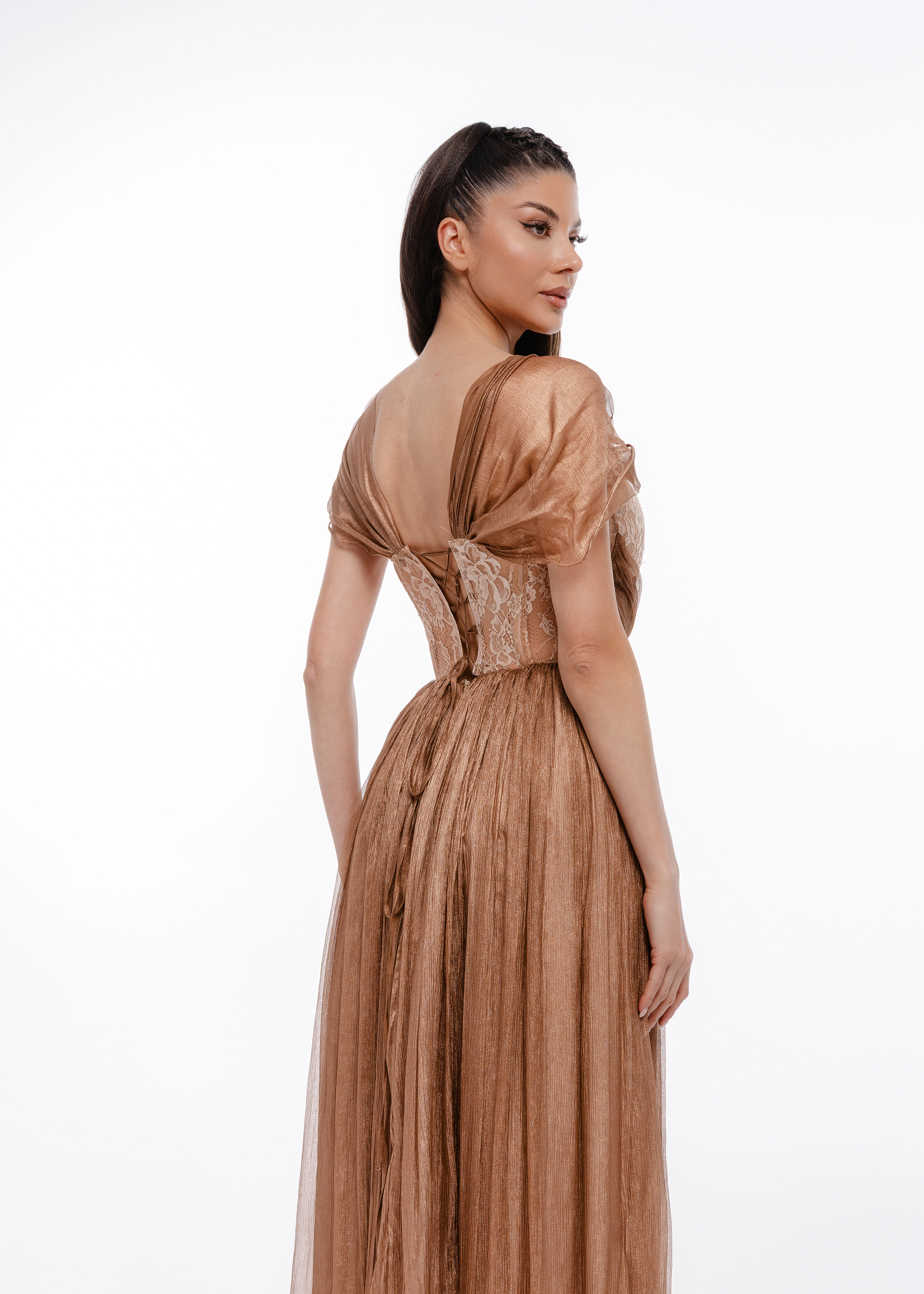 Rochie Golden Whisper - Rochie din mătase naturală 100% și dantelă Chantilly [2]