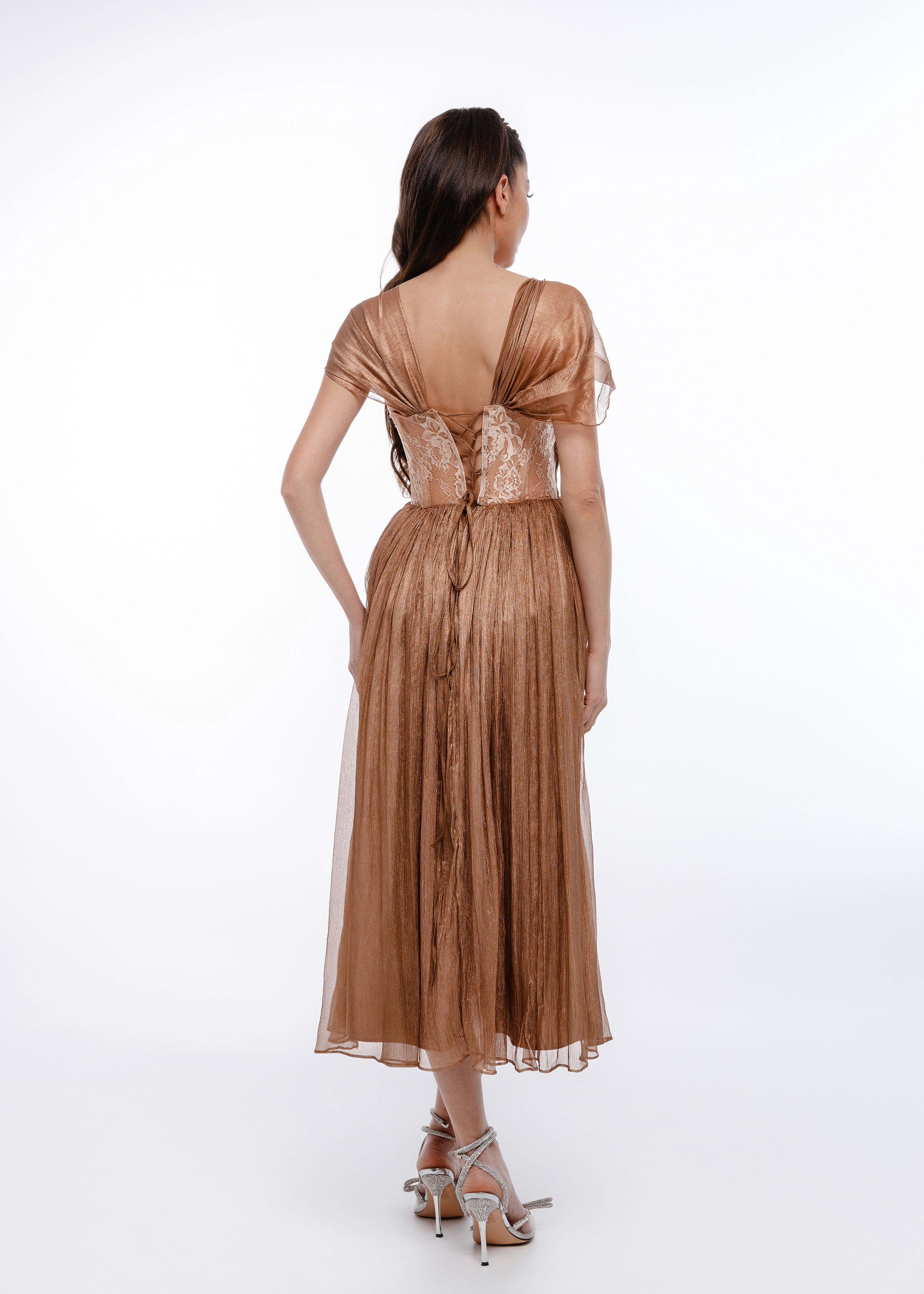 Rochie Golden Whisper - Rochie din mătase naturală 100% și dantelă Chantilly [3]