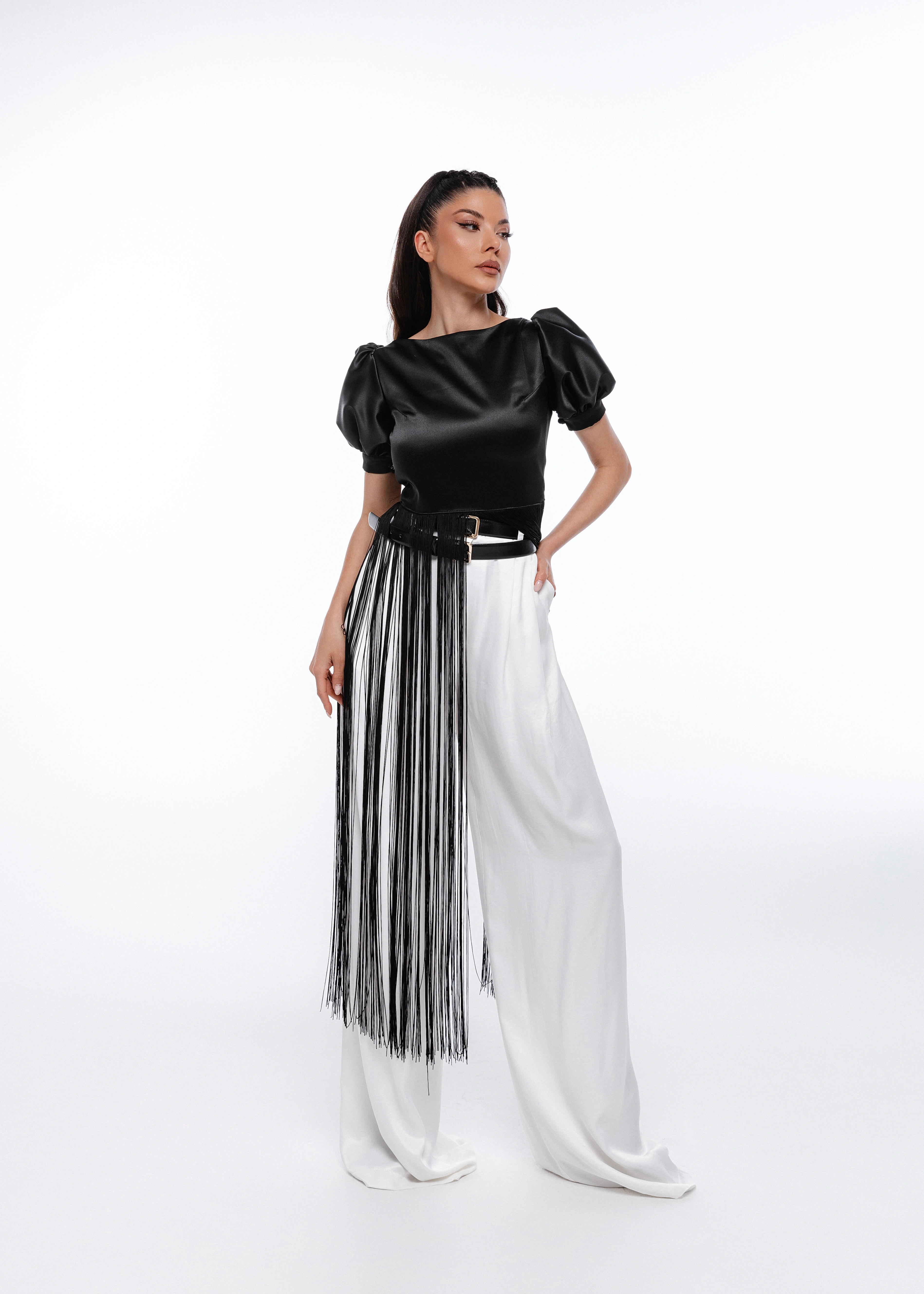 Top Noir Fringe - Top din tafta cu franjuri couture [3]