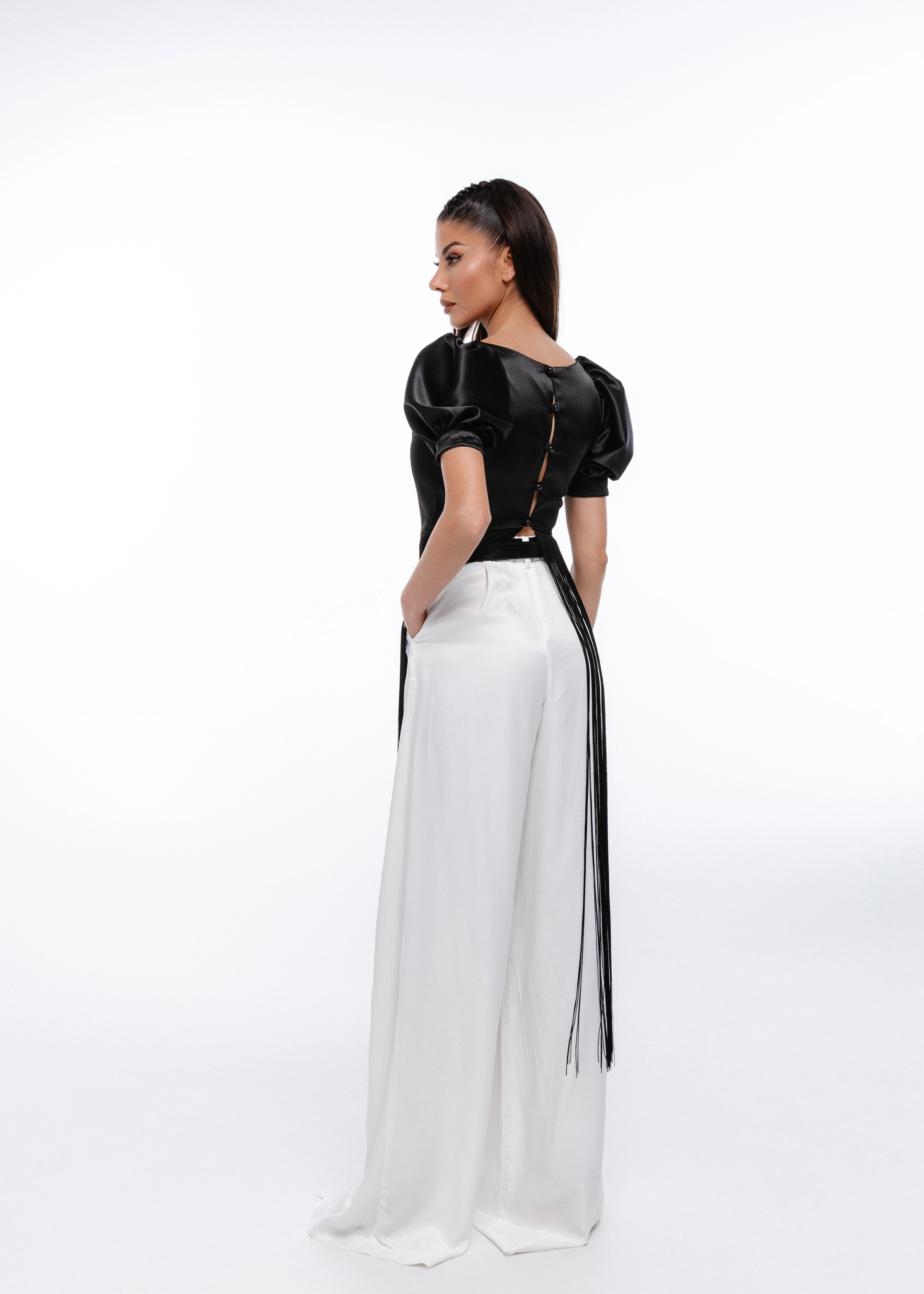 Top Noir Fringe - Top din tafta cu franjuri couture [2]