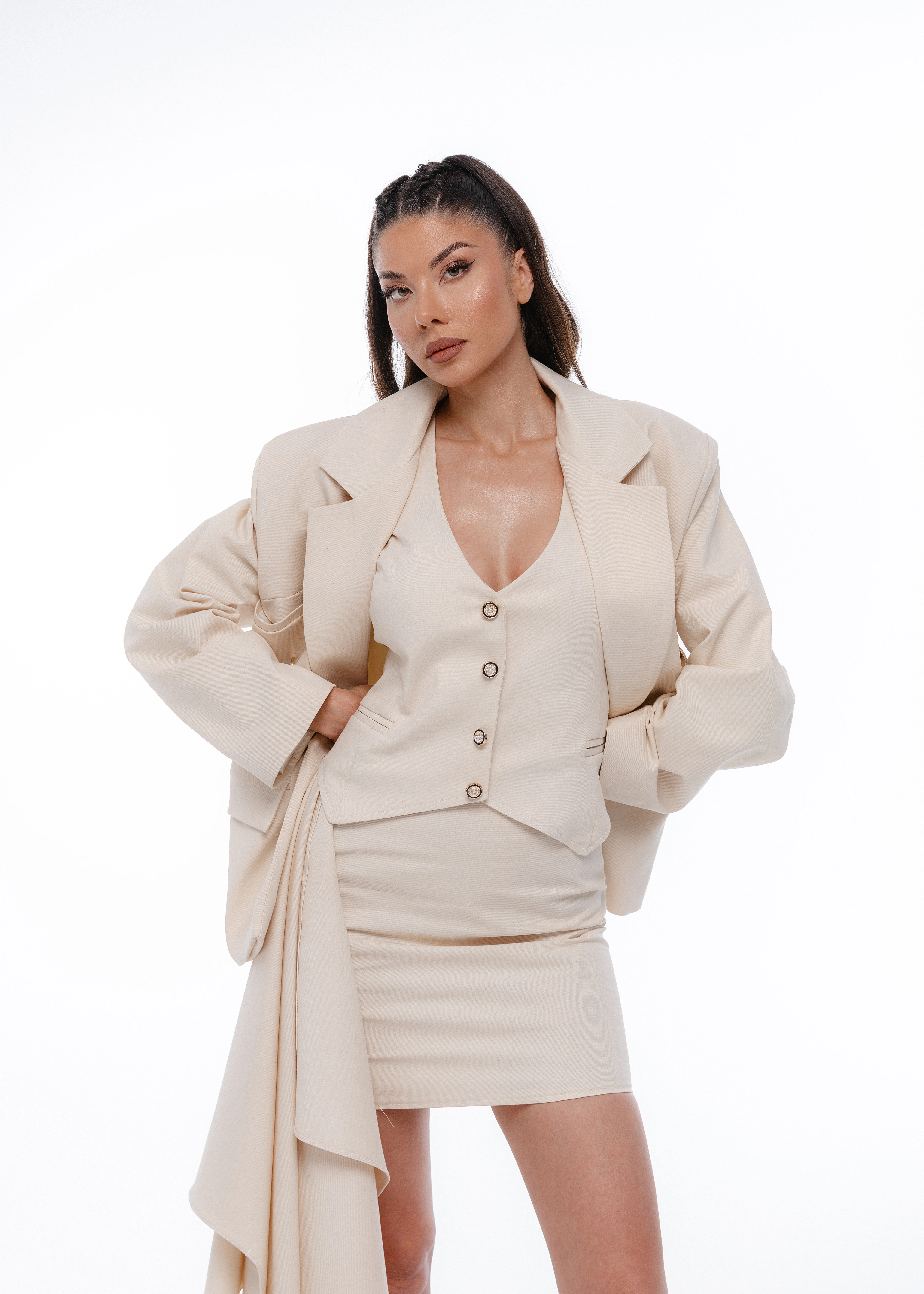 Fuste - Draped Mini Skirt - Fustă mini din stofă premium