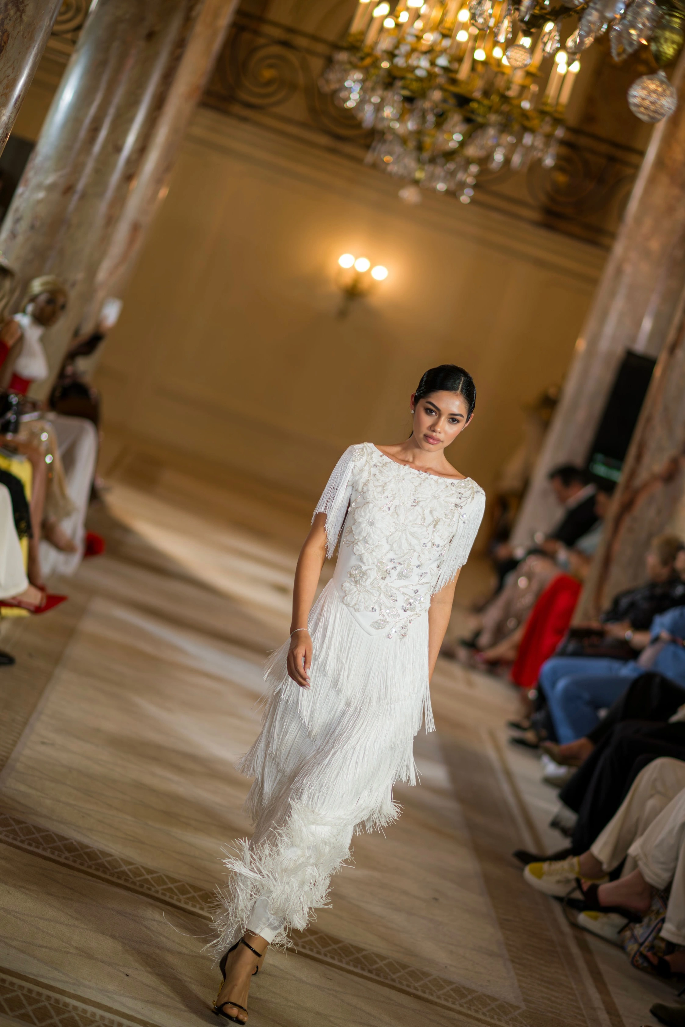 Cannes Runway - Ivory Fringe Couture Dress - Rochie couture premium