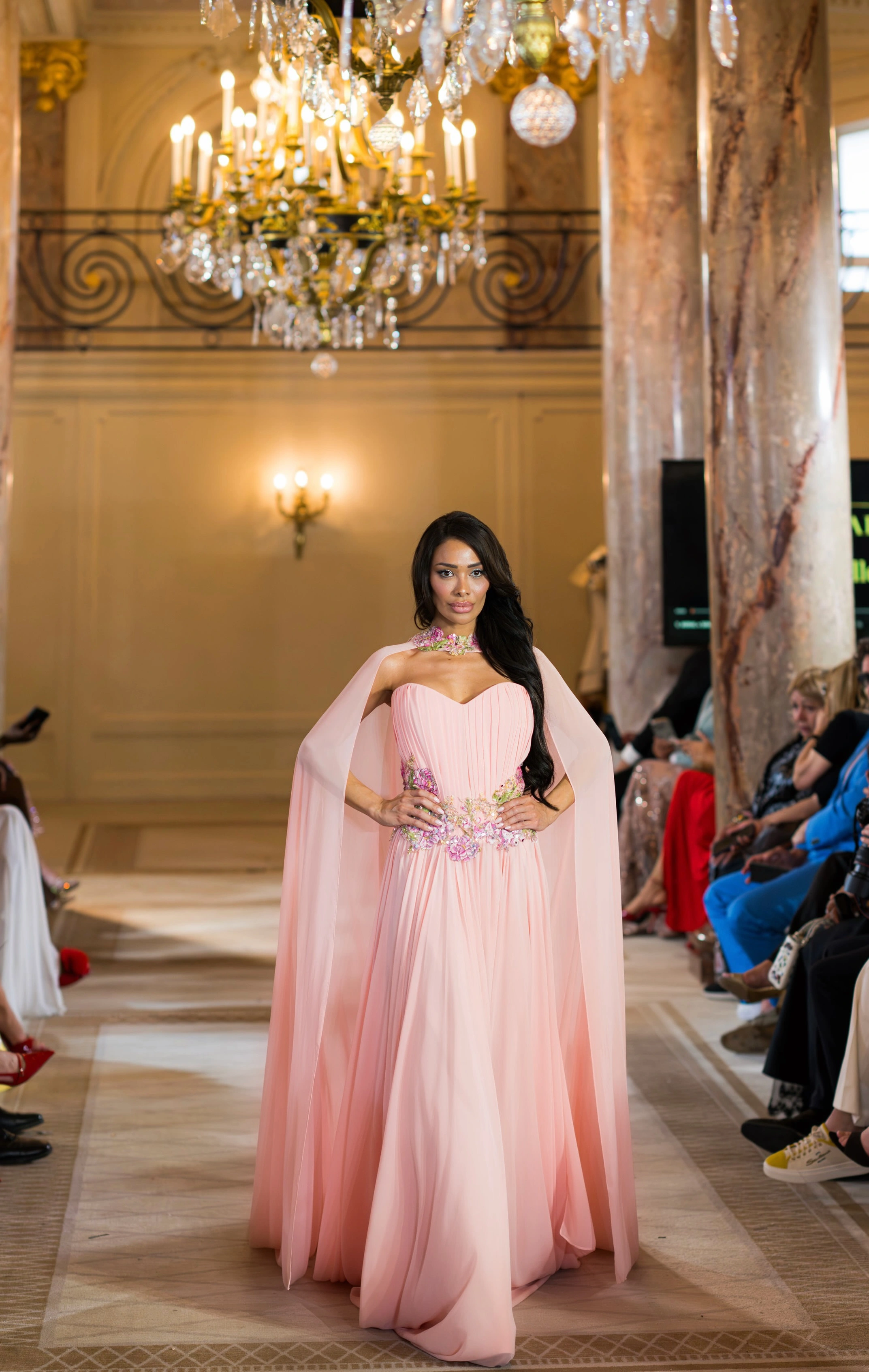 Cannes Runway - Pink Royal Cape Gown - Rochie couture premium