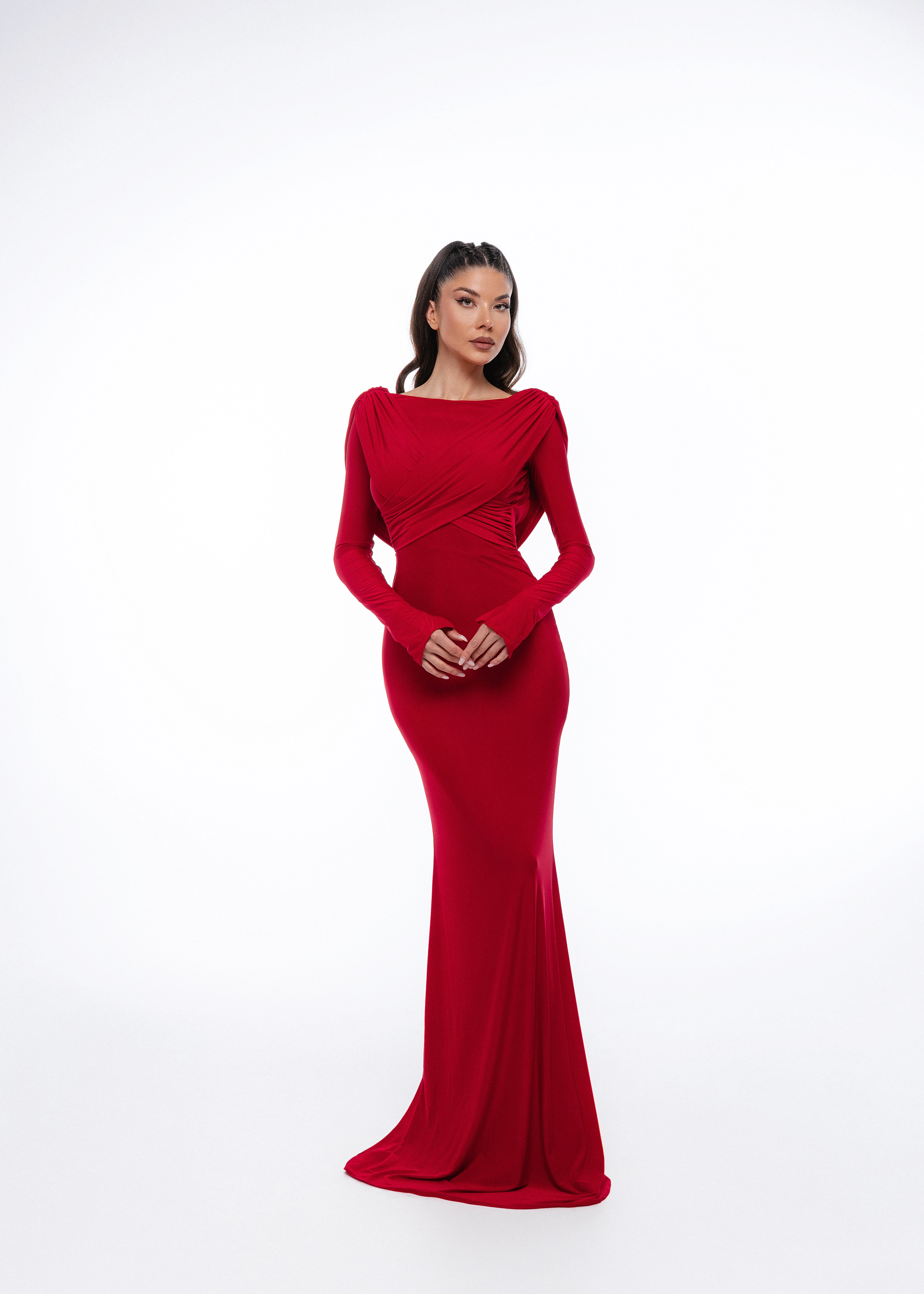 Rochii - Red Open Back Gown - Rochie lungă din lycra premium