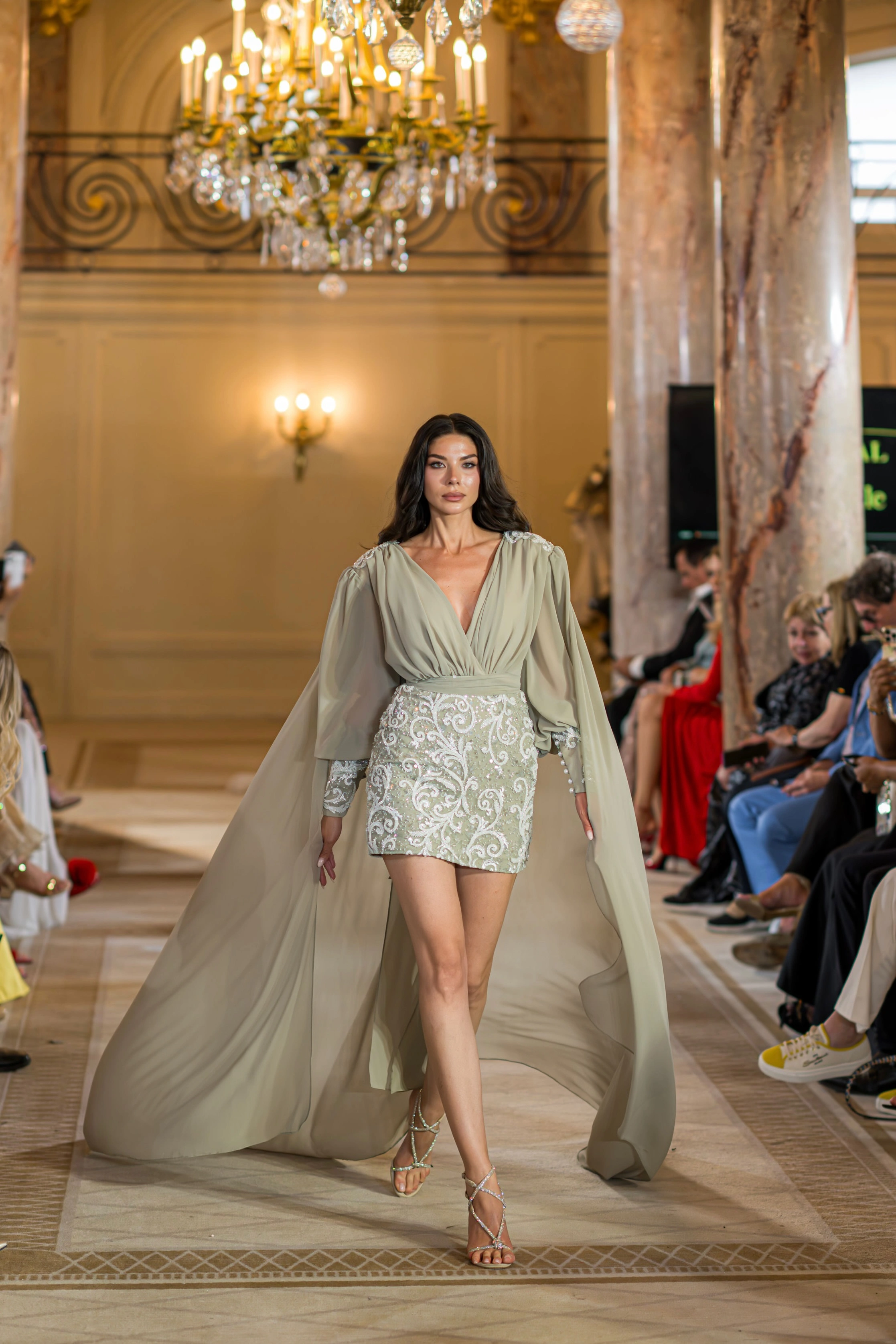 Cannes Runway - Sage Couture Mini Dress - Rochie couture premium
