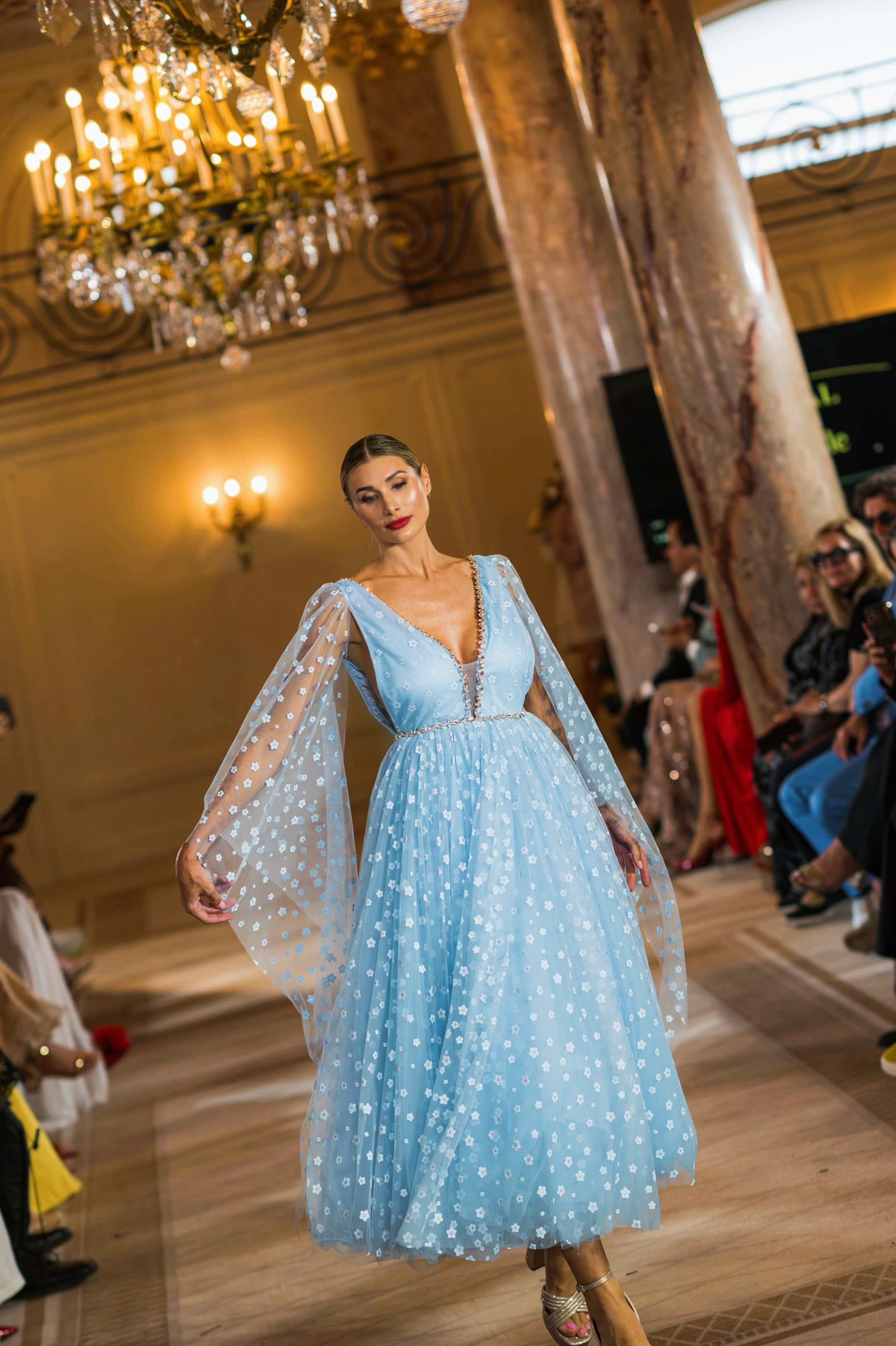 Cannes Runway - Sky Blossom Dress - Rochie couture premium