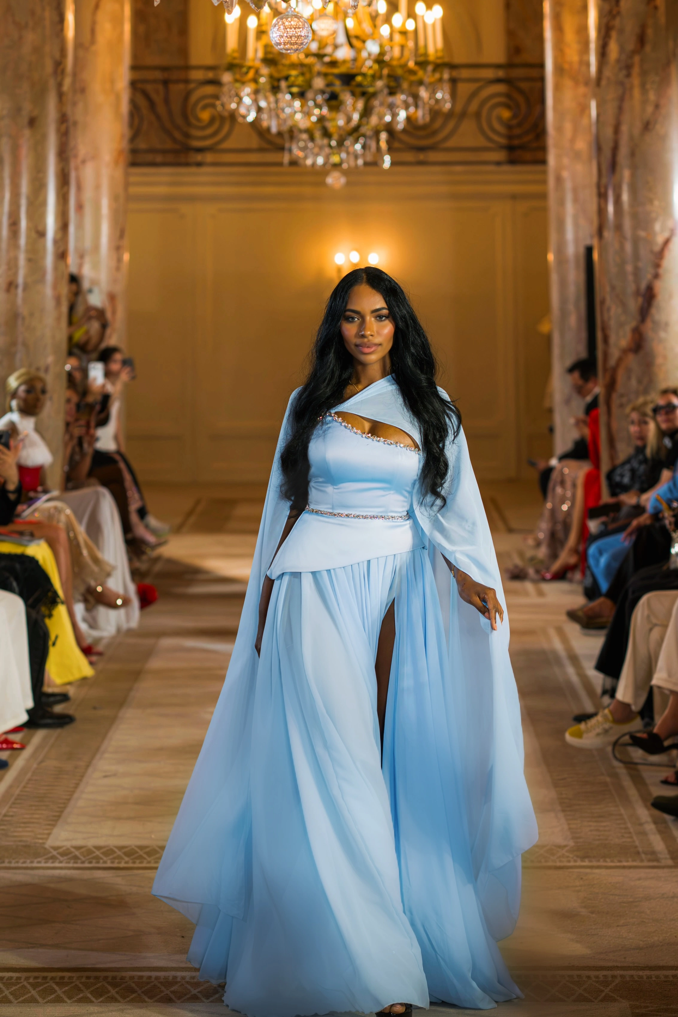 Cannes Runway - Sky Blue Goddess Gown - Rochie couture premium