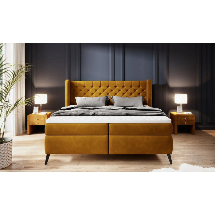 Pat boxspring MADISON 160x200, stofa catifelata caramiziu - Palladium 9, Gama Premium, cu saltele si topper [5]