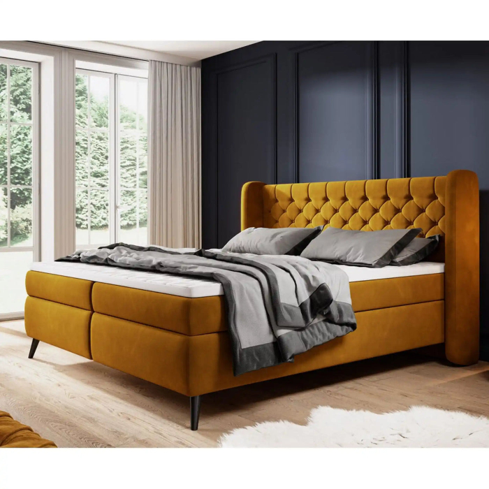 Pat boxspring MADISON 160x200, stofa catifelata caramiziu - Palladium 9, Gama Premium, cu saltele si topper [4]