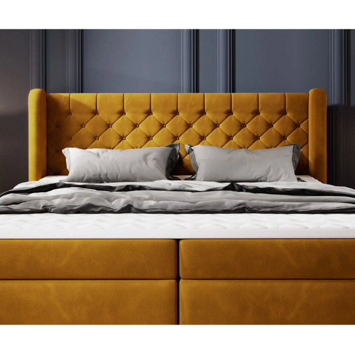Pat boxspring MADISON 160x200, stofa catifelata caramiziu - Palladium 9, Gama Premium, cu saltele si topper [7]
